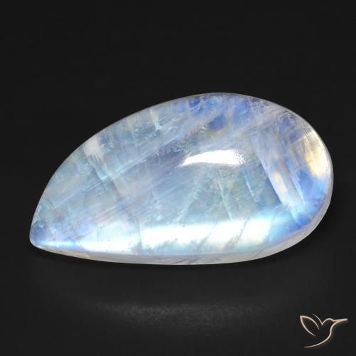 Pierre de Lune Arc en Ciel Blanc Fantaisie 25x13,8 mm des Etats-Unis, poids de 18,58 ct, pierre gemme naturelle Non traité de pureté Transparent, 1 pièce Pierre de Lune Arc en Ciel fancy cabochon, couleur : Blanc bleuâtre, dureté de Mohs de 6 à 6.5, Photo A