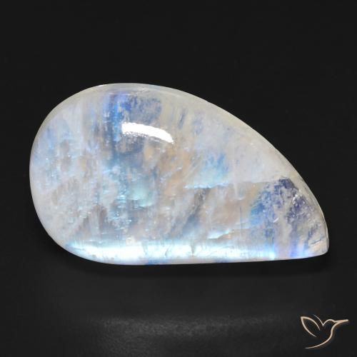 Pierre de Lune Arc en Ciel Blanc fancy cabochon 24x14,1 mm des Etats-Unis, poids de 18,42 ct, pierre gemme naturelle Non traité de pureté Transparent, 1 pièce Pierre de Lune Arc en Ciel, couleur : Blanc bleuâtre, dureté de Mohs de 6 à 6.5, Photo A