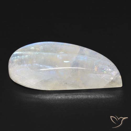Rainbow Moonstone Gemstone in 28.6 x 12.6 mm Size for Sale, Rainbow Moonstone Stone in Bluish White Color