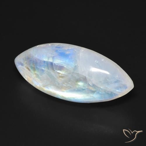 12.26 ct White Rainbow Moonstone Stone, Natural Rainbow Moonstone in Marquise Cabochon Shape for Sale