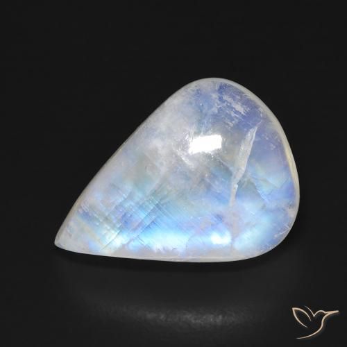 Piedra de Luna Arco Iris Blanco azulado Pera de 10.7 ct de Estados Unidos, dimensión 18,2 x 13,3mm, piedra preciosa natural No tratado, claridad Transparente, Piedra de Luna Arco Iris Cabujón Pera de 1 pieza, dureza de Mohs de 6 - 6.5 , Photo A
