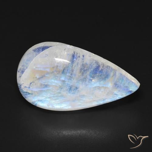 11.76 ct White Rainbow Moonstone Stone, Natural Rainbow Moonstone in Pear Cabochon Shape for Sale