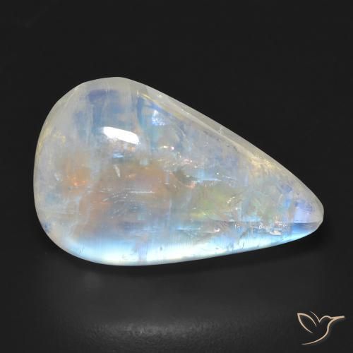 23.12 ct White Rainbow Moonstone Gemstone, Rainbow Moonstone Gem in Pear Cabochon Shape for Sale.