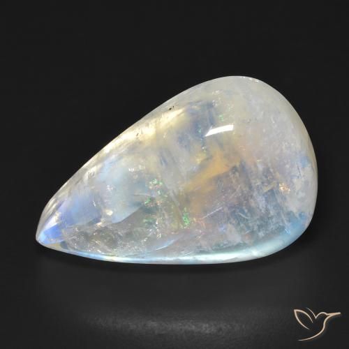 23.12 ct White Rainbow Moonstone Stone, Natural Rainbow Moonstone in Pear Cabochon Shape for Sale