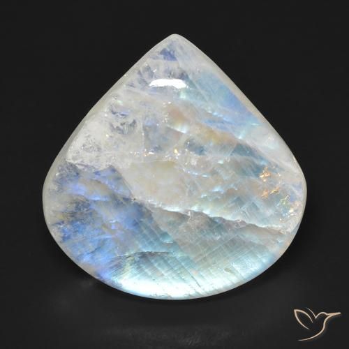 Pierre de Lune Arc en Ciel Poire en damier des États-Unis 16,66 ct, dimension 19,9 x 19,8mm, pureté Transparent, pierre gemme naturelle Non traité, 1 pièce Pierre de Lune Arc en Ciel de couleur Blanc bleuâtre, dureté Mohs de 6 à 6.5, Photo A
