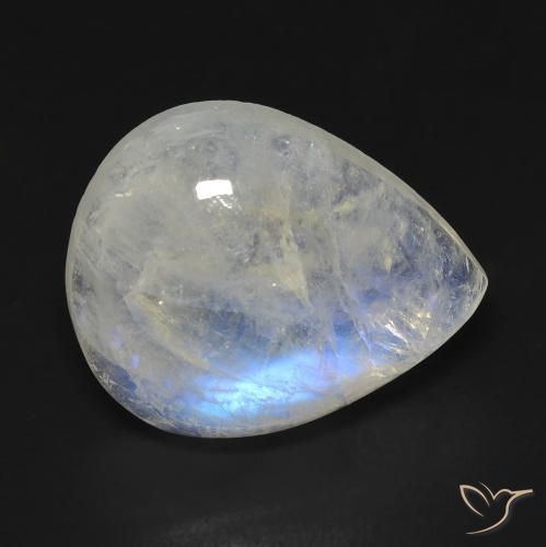 9.08 ct White Rainbow Moonstone Stone, Natural Rainbow Moonstone in Pear Cabochon Shape for Sale
