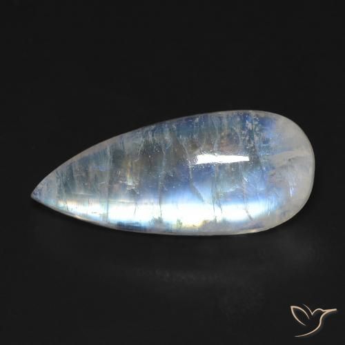 7.01 ct White Rainbow Moonstone Stone, Natural Rainbow Moonstone in Pear Cabochon Shape for Sale