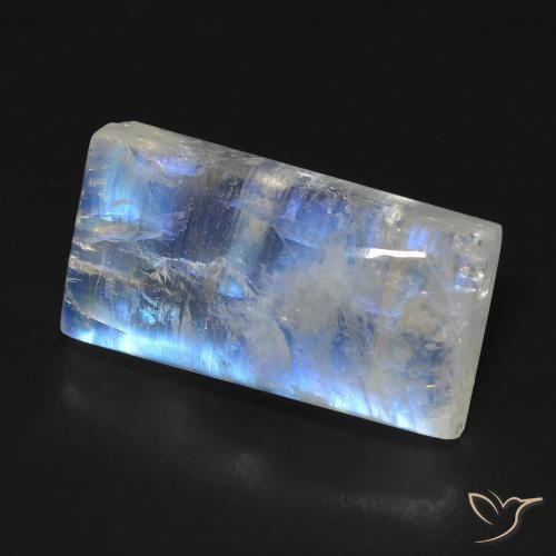 12.81 ct White Rainbow Moonstone Stone, Natural Rainbow Moonstone in Baguette Cabochon Shape for Sale