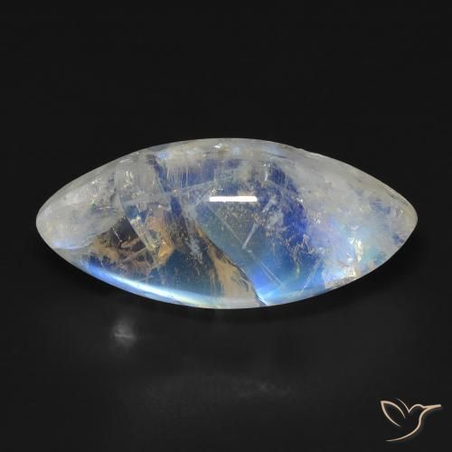 Pierre de Lune Arc en Ciel Blanc bleuâtre Marquise 9,87 ct des Etats-Unis, Dimension 21,7 x 9,6mm, Pierre gemme naturelle Non traité, pureté Transparent, 1 pièce Pierre de Lune Arc en Ciel marquise cabochon, dureté de Mohs de 6 à 6.5, Photo A