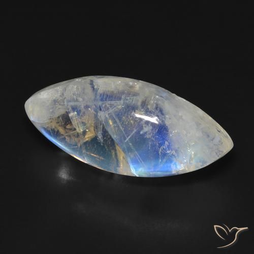 9.87 ct White Rainbow Moonstone Stone, Natural Rainbow Moonstone in Marquise Cabochon Shape for Sale