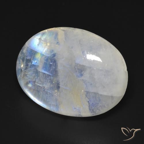 20.42 ct White Rainbow Moonstone Stone, Natural Rainbow Moonstone in Oval Cabochon Shape for Sale