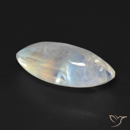 9.75 ct White Rainbow Moonstone Stone, Natural Rainbow Moonstone in Marquise Cabochon Shape for Sale