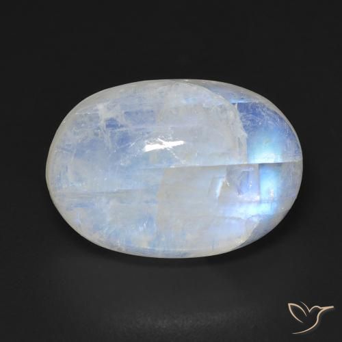 Pierre de Lune Arc en Ciel Blanc Ovale 16,9 x 11,8mm des Etats-Unis, poids de 10,75 ct, pierre gemme naturelle Non traité de pureté Transparent, 1 pièce Pierre de Lune Arc en Ciel oval cabochon, couleur : Blanc bleuâtre, dureté de Mohs de 6 à 6.5, Photo A
