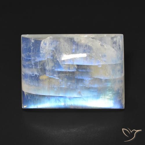 Pierre de Lune Arc en Ciel Blanc baguette cabochon des Etats-Unis, 20,7 x 15,1mm, poids de 21,08 ct, pierre gemme naturelle Non traité de pureté Transparent, 1 pièce Pierre de Lune Arc en Ciel, couleur Blanc bleuâtre, dureté Mohs de 6 à 6.5, Photo A