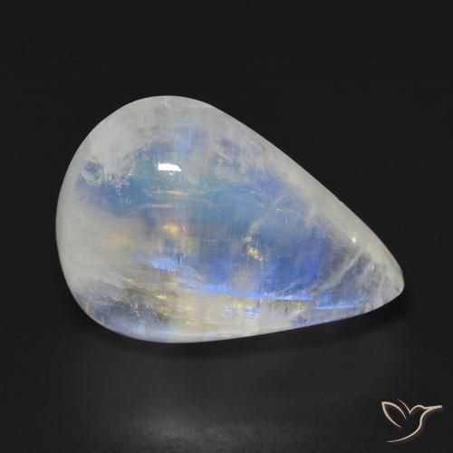 14.55 ct White Rainbow Moonstone Stone, Natural Rainbow Moonstone in Pear Cabochon Shape for Sale