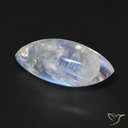 7.19 ct White Rainbow Moonstone Stone, Natural Rainbow Moonstone in Marquise Cabochon Shape for Sale