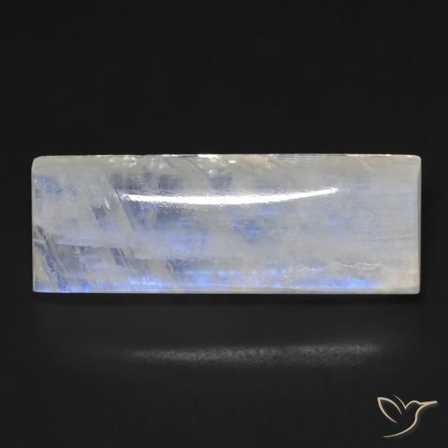 Pierre de Lune Arc en Ciel Blanc baguette cabochon des Etats-Unis, 32,1 x 11,4mm, poids de 28,52 ct, pierre gemme naturelle Non traité de pureté Transparent, 1 pièce Pierre de Lune Arc en Ciel, couleur Blanc bleuâtre, dureté Mohs de 6 à 6.5, Photo A