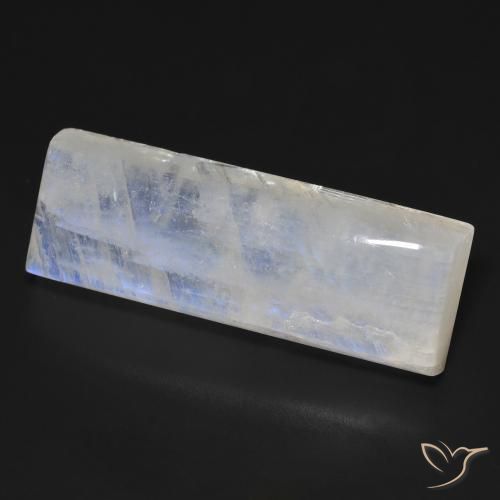 28.52 ct White Rainbow Moonstone Stone, Natural Rainbow Moonstone in Baguette Cabochon Shape for Sale