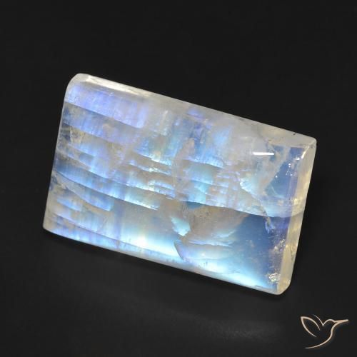 17.69 ct White Rainbow Moonstone Stone, Natural Rainbow Moonstone in Baguette Cabochon Shape for Sale
