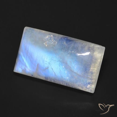 11.68 ct White Rainbow Moonstone Stone, Natural Rainbow Moonstone in Baguette Cabochon Shape for Sale