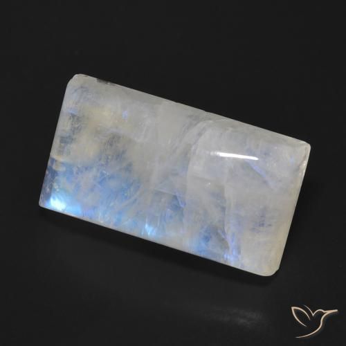 15.37 ct White Rainbow Moonstone Stone, Natural Rainbow Moonstone in Baguette Cabochon Shape for Sale