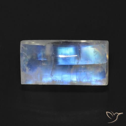 7.06 ct White Rainbow Moonstone Gemstone, Rainbow Moonstone Gem in Baguette Cabochon Shape for Sale.