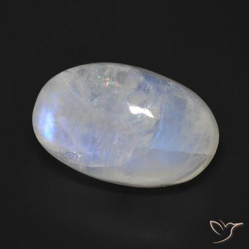 19.49 ct White Rainbow Moonstone Stone, Natural Rainbow Moonstone in Oval Cabochon Shape for Sale