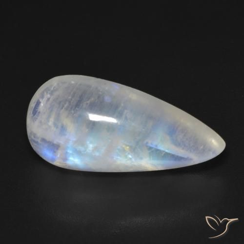 8.48 ct White Rainbow Moonstone Stone, Natural Rainbow Moonstone in Pear Cabochon Shape for Sale