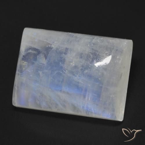 13.18 ct White Rainbow Moonstone Stone, Natural Rainbow Moonstone in Baguette Cabochon Shape for Sale