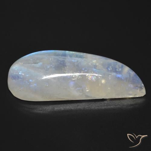 Rainbow Moonstone Gemstone in 33.3 x 12.8 mm Size for Sale, Rainbow Moonstone Stone in Bluish White Color