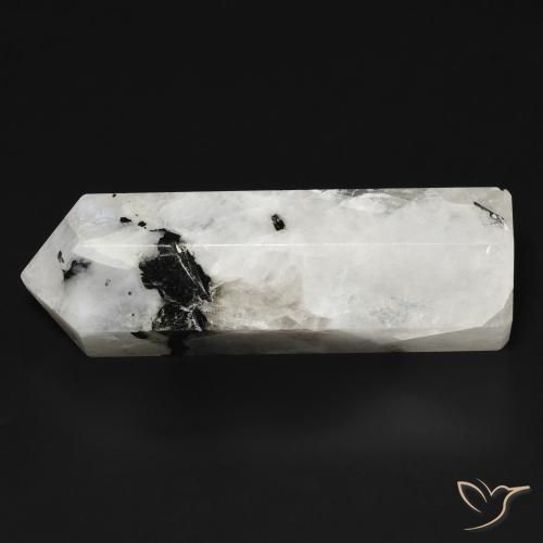 Rainbow Moonstone Gemstone in 36.1 x 12.5 mm Size for Sale, Rainbow Moonstone Stone in White with Black Color