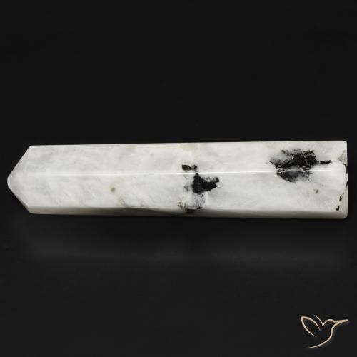 Rainbow Moonstone Gemstone in 46.1 x 10.8 mm Size for Sale, Rainbow Moonstone Stone in White with Black Color