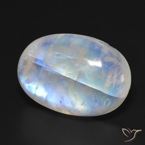 33.97 ct White Rainbow Moonstone Stone, Natural Rainbow Moonstone in Oval Cabochon Shape for Sale