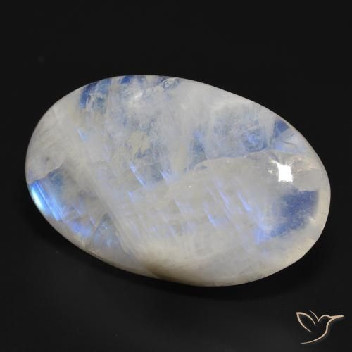 46.73 ct White Rainbow Moonstone Stone, Natural Rainbow Moonstone in Oval Cabochon Shape for Sale