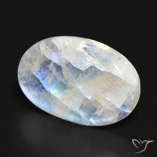 19.59 ct White Rainbow Moonstone Stone, Natural Rainbow Moonstone in Oval Cabochon Shape for Sale
