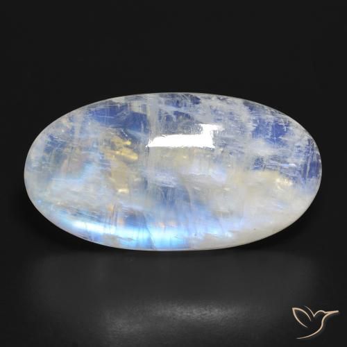 34.30 ct White Rainbow Moonstone Gemstone, Rainbow Moonstone Gem in Oval Cabochon Shape for Sale.