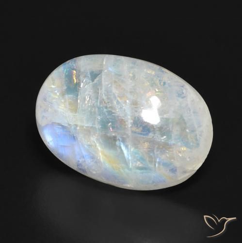 12.72 ct White Rainbow Moonstone Stone, Natural Rainbow Moonstone in Oval Cabochon Shape for Sale