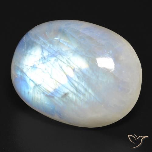 30.84 ct White Rainbow Moonstone Stone, Natural Rainbow Moonstone in Oval Cabochon Shape for Sale