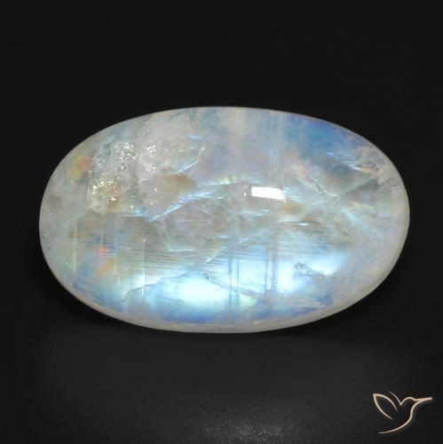 11.54ct Natural Bluish White Rainbow Moonstone, Oval, Translucent