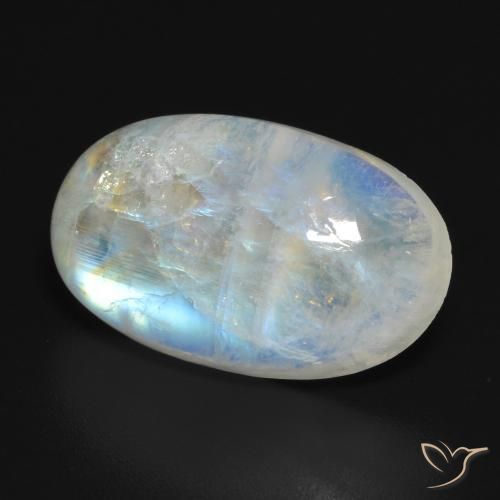 11.54 ct White Rainbow Moonstone Stone, Natural Rainbow Moonstone in Oval Cabochon Shape for Sale