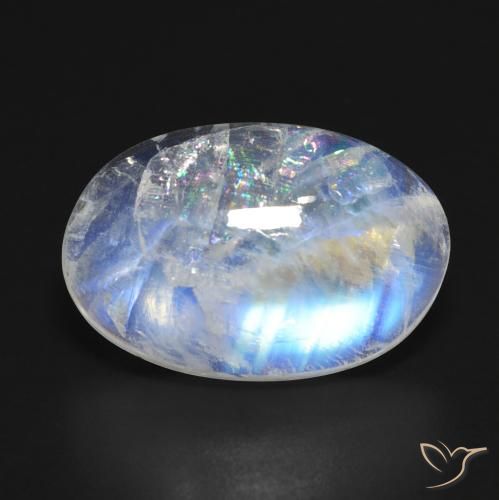 9.48 ct White Rainbow Moonstone Gemstone, Rainbow Moonstone Gem in Oval Cabochon Shape for Sale.