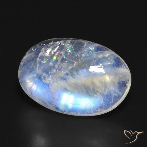 9.48 ct White Rainbow Moonstone Stone, Natural Rainbow Moonstone in Oval Cabochon Shape for Sale
