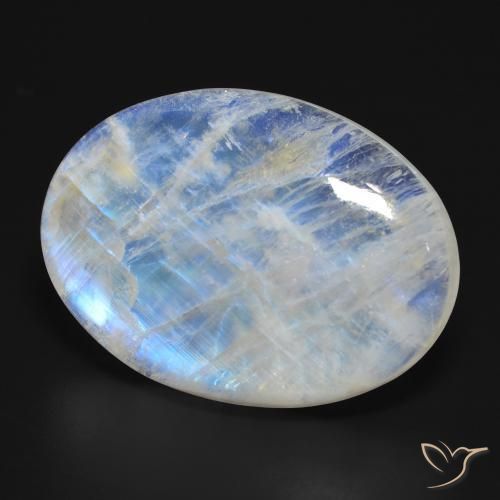 45.90 ct White Rainbow Moonstone Stone, Natural Rainbow Moonstone in Oval Cabochon Shape for Sale