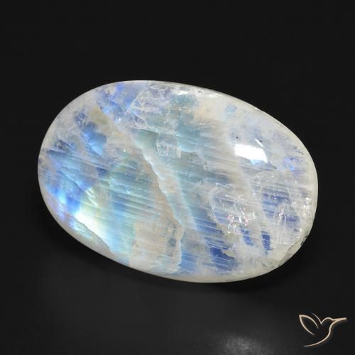21.64 ct White Rainbow Moonstone Stone, Natural Rainbow Moonstone in Oval Cabochon Shape for Sale