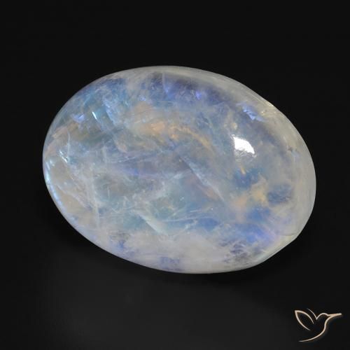 31.82 ct White Rainbow Moonstone Stone, Natural Rainbow Moonstone in Oval Cabochon Shape for Sale