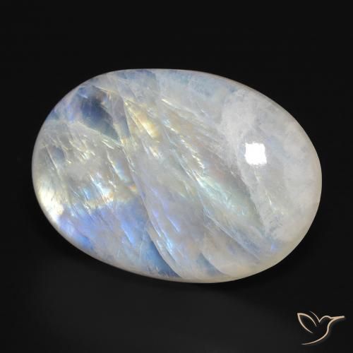 29.81 ct White Rainbow Moonstone Stone, Natural Rainbow Moonstone in Oval Cabochon Shape for Sale