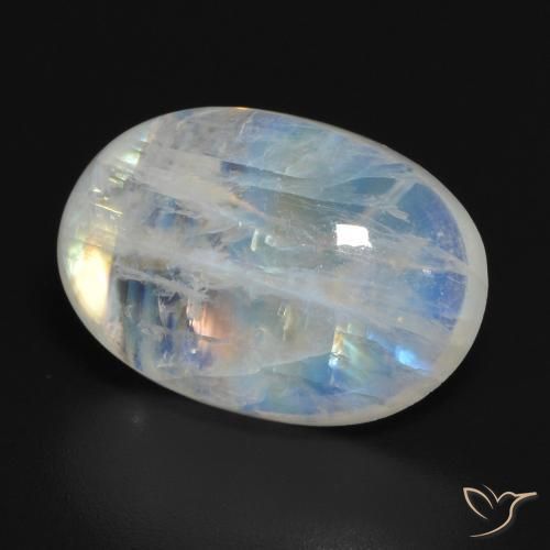 11.77 ct White Rainbow Moonstone Stone, Natural Rainbow Moonstone in Oval Cabochon Shape for Sale
