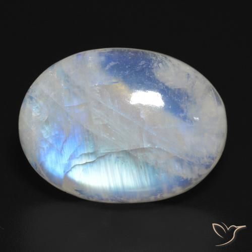 19.49 ct White Rainbow Moonstone Gemstone, Rainbow Moonstone Gem in Oval Cabochon Shape for Sale.