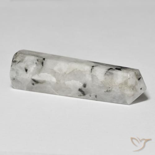 Rainbow Moonstone Gemstone in 41.9 x 12.7 mm Size for Sale, Rainbow Moonstone Stone in White with Black Color
