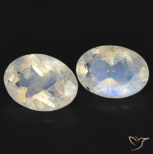 1.45 ctw White Rainbow Moonstone Stones, Natural Rainbow Moonstone in Oval Facet Shape for Sale
